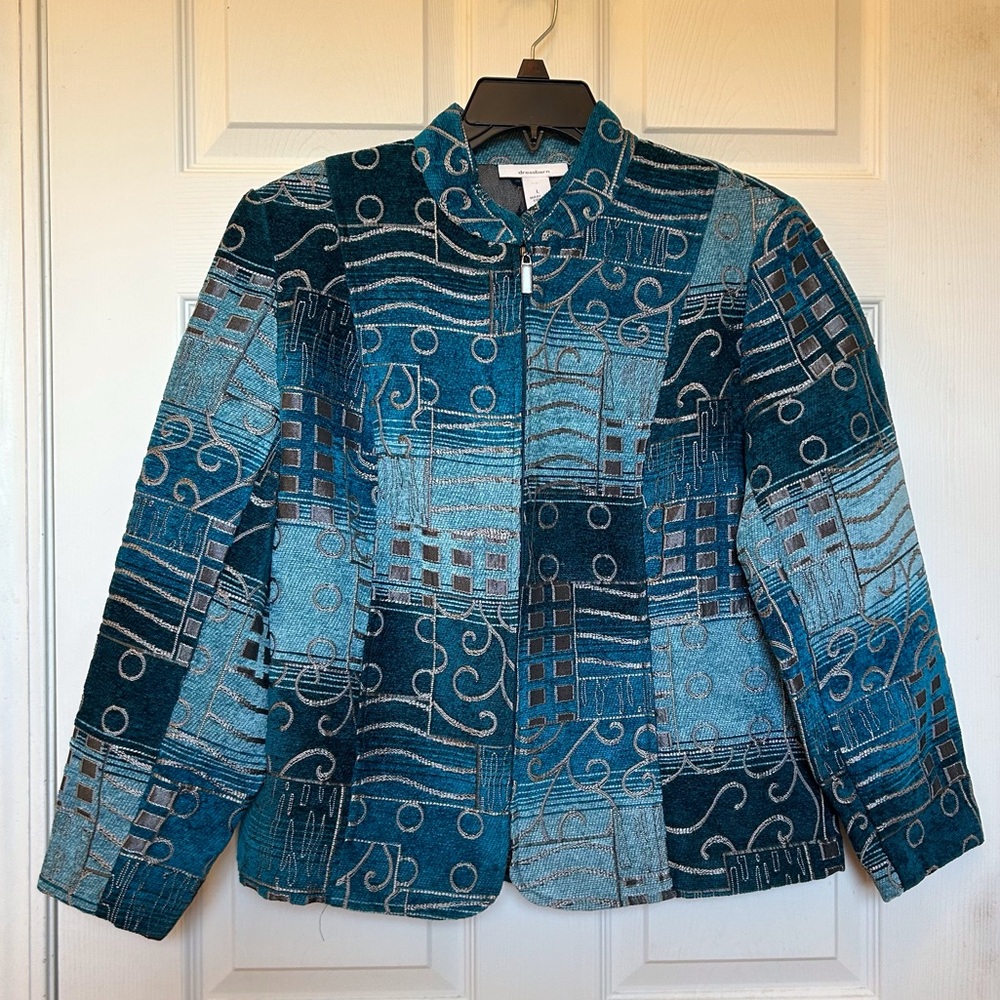 Dressbarn Tapestry Jacket Colorful Abstract Design Zip Closure Size L